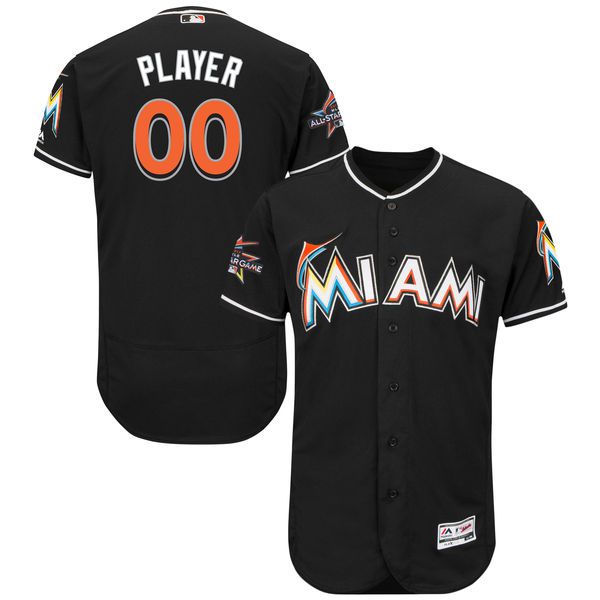 Men Miami Marlins Majestic Alternate Black 2017 Authentic Flexbase Custom MLB Jersey with All-Star Game Patch->customized mlb jersey->Custom Jersey